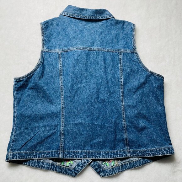 Vintage Bill Blass Womens Blue Embroidered Rhinestone Detail Denim Vest Size 1X - Picture 2 of 7